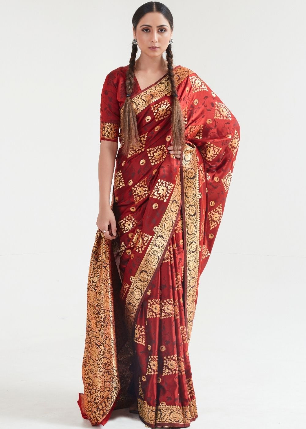 Sangria Red Zari Woven Banarasi Silk Saree - Colorful Saree