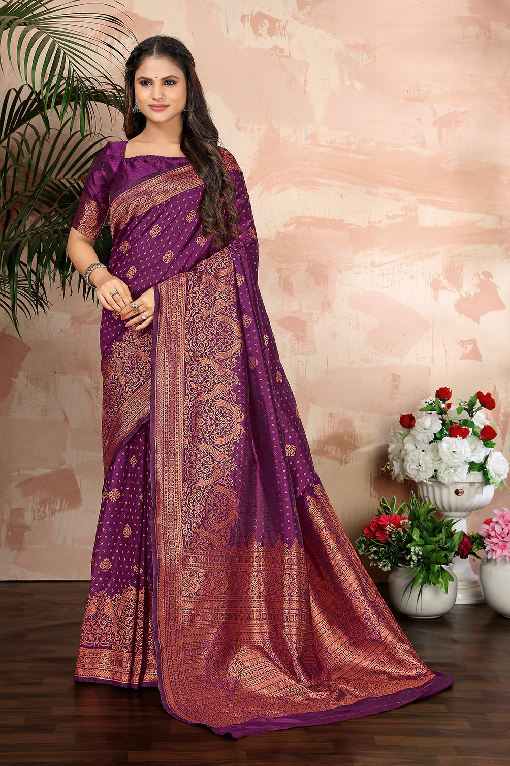 Purple woven banarasi silk traditional saree - Colorful Saree