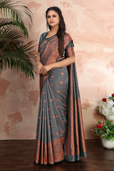 Grey woven banarasi silk traditional saree - Colorful Saree