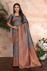 Grey woven banarasi silk traditional saree - Colorful Saree