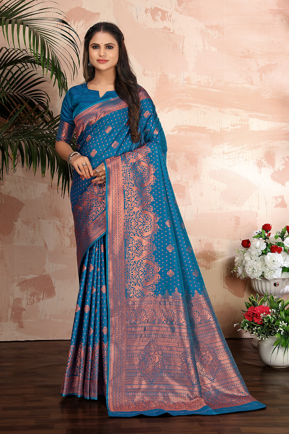 Cobalt blue woven banarasi silk traditional saree - Colorful Saree