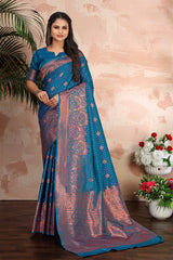 Cobalt blue woven banarasi silk traditional saree - Colorful Saree