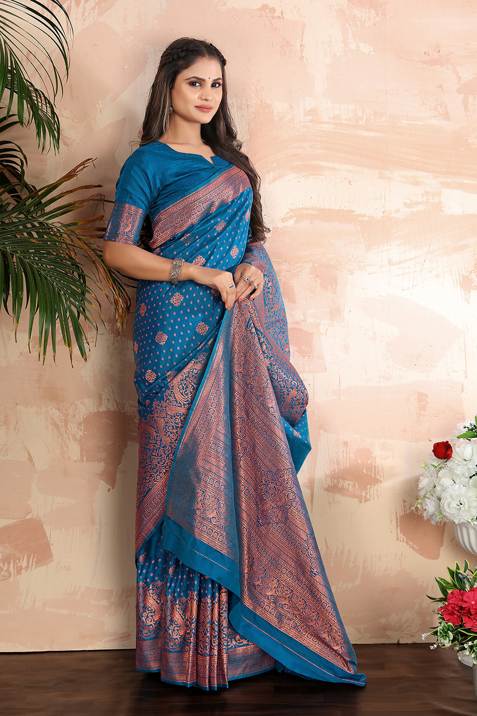 Cobalt blue woven banarasi silk traditional saree - Colorful Saree