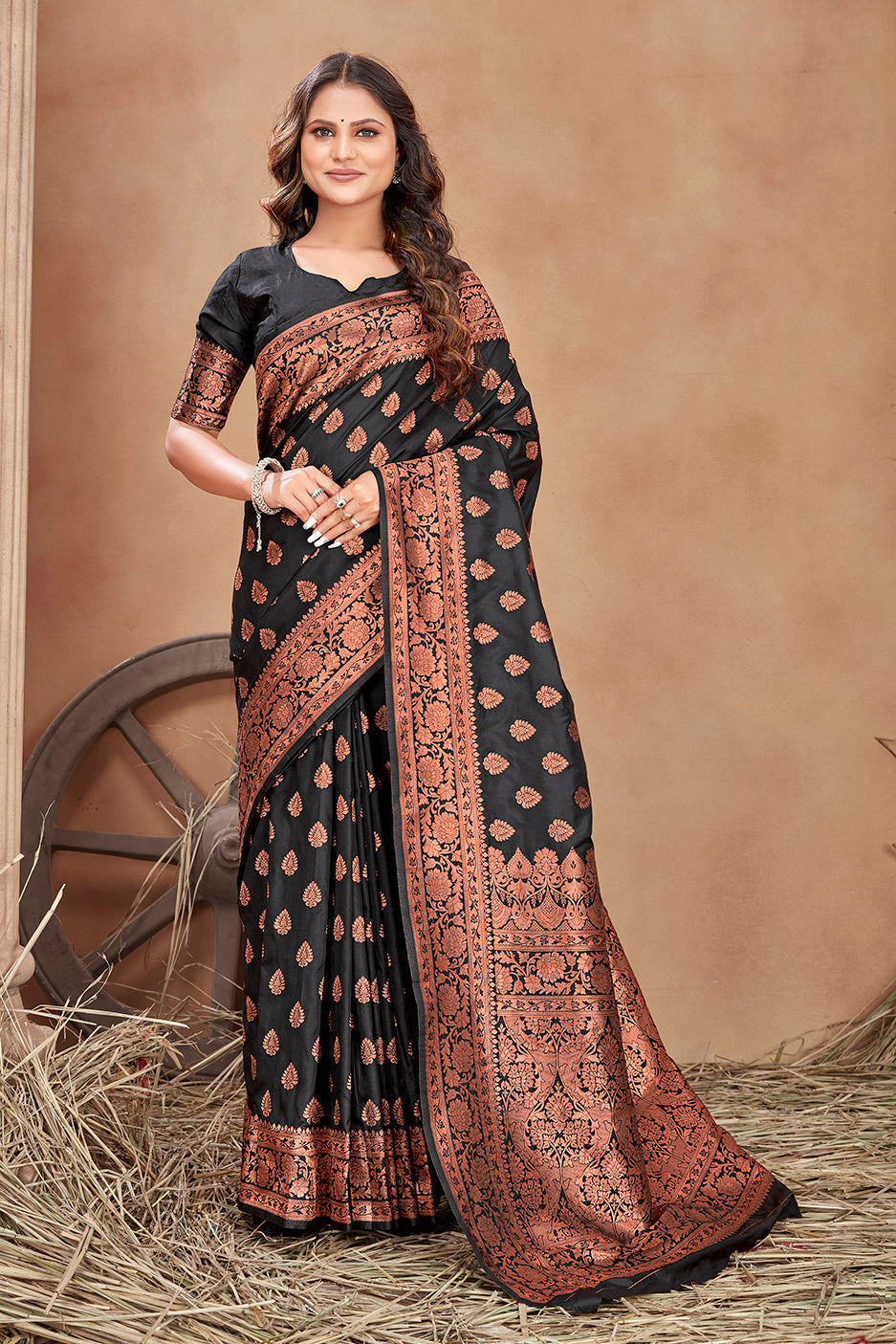 Black woven banarasi silk traditional saree - Colorful Saree