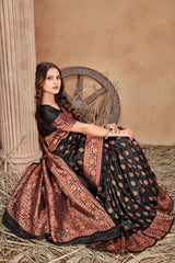 Black woven banarasi silk traditional saree - Colorful Saree