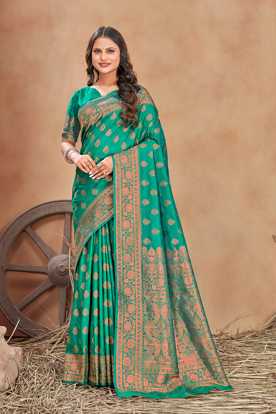 Turquoise woven banarasi silk traditional saree - Colorful Saree