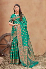 Turquoise woven banarasi silk traditional saree - Colorful Saree