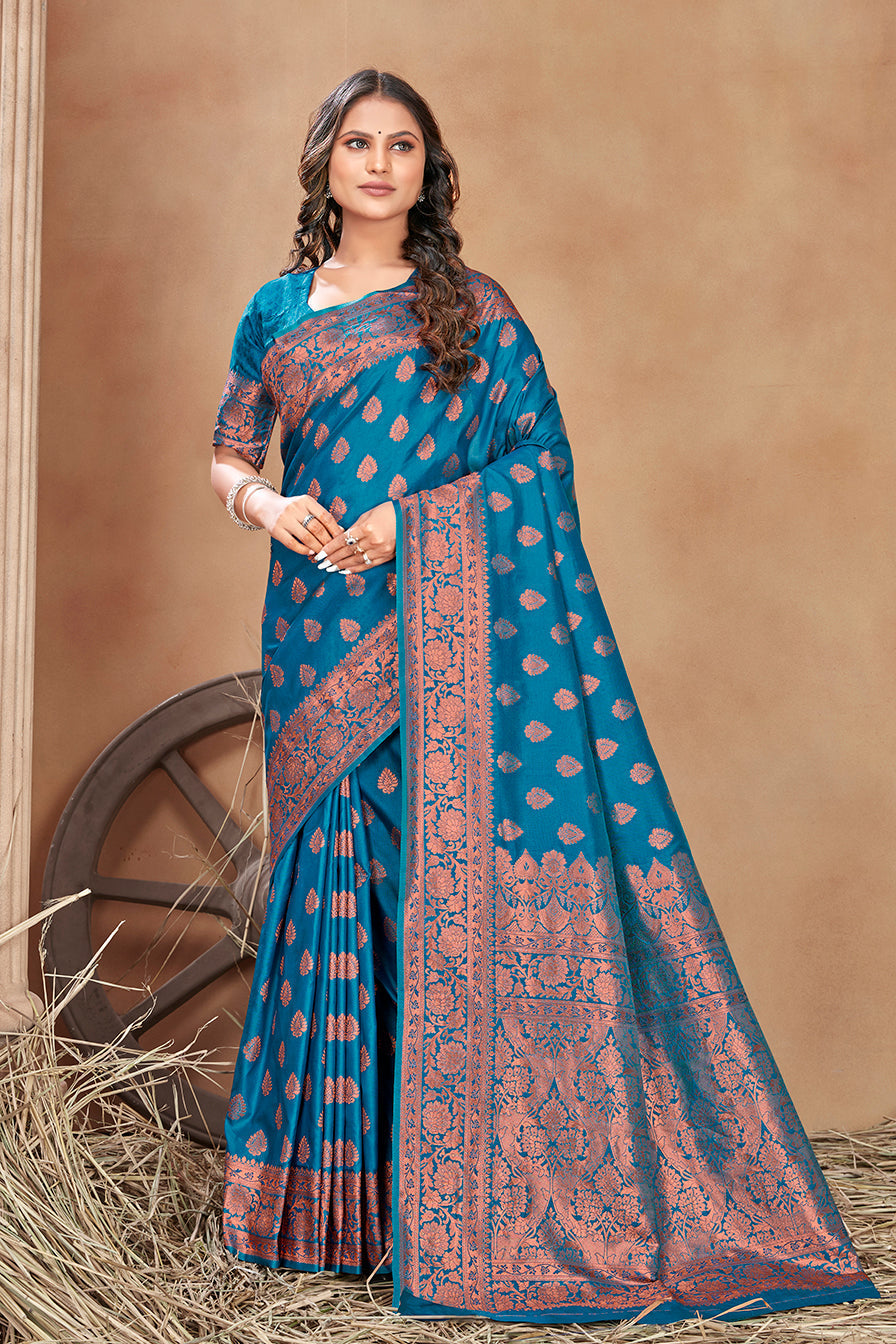 Cobalt blue woven banarasi silk traditional saree - Colorful Saree