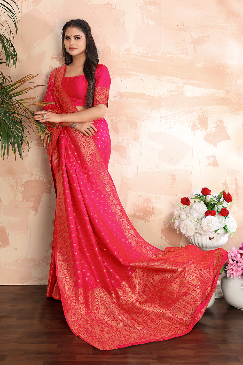 Rani Pink Color Banarasi Silk Zari Work Saree - Colorful Saree
