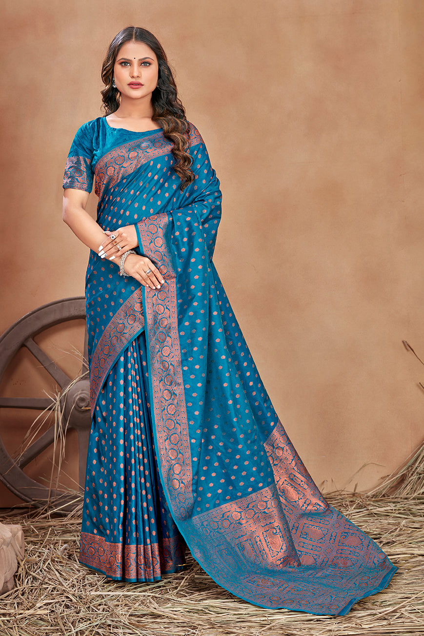 Cobalt blue Color Banarasi Silk Zari Work Saree - Colorful Saree