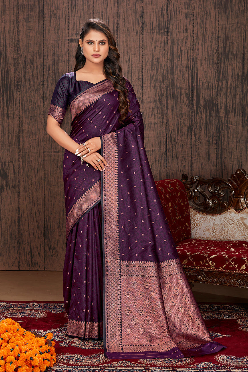 Purple Color Satin Silk Contemporary Saree - Colorful Saree