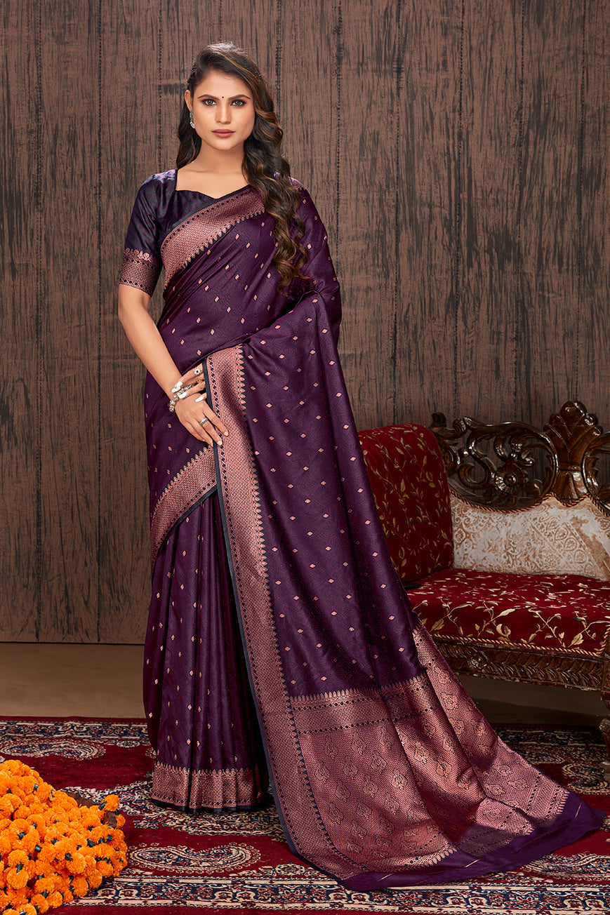 Purple Color Satin Silk Contemporary Saree - Colorful Saree