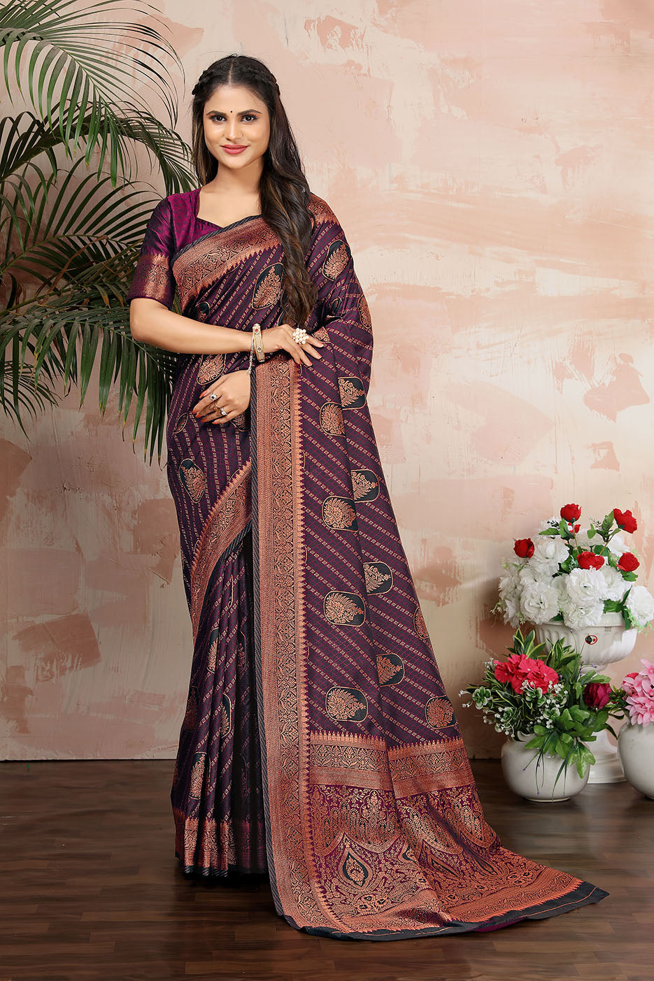 Purple Color Satin Silk Contemporary Saree - Colorful Saree