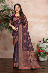 Purple Color Satin Silk Contemporary Saree - Colorful Saree