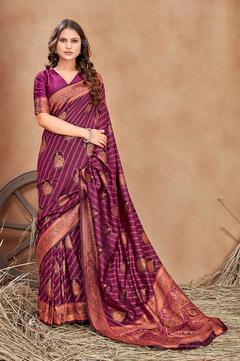 Magenta Color Satin Silk Contemporary Saree - Colorful Saree