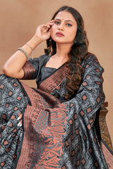 Grey Color Satin Silk Contemporary Saree - Colorful Saree
