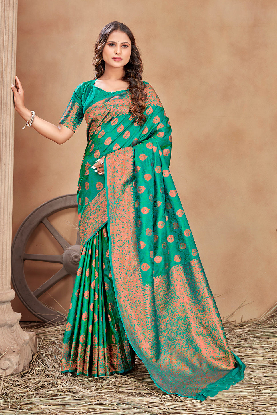 Buy Online Sea Green Reception Banarasi Silk Classic Saree : 150936 -