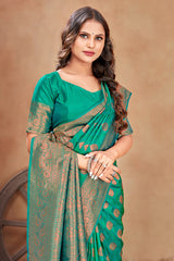 Sea green color woven zari work banarasi saree - Colorful Saree