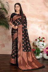 Black color woven zari work banarasi saree - Colorful Saree