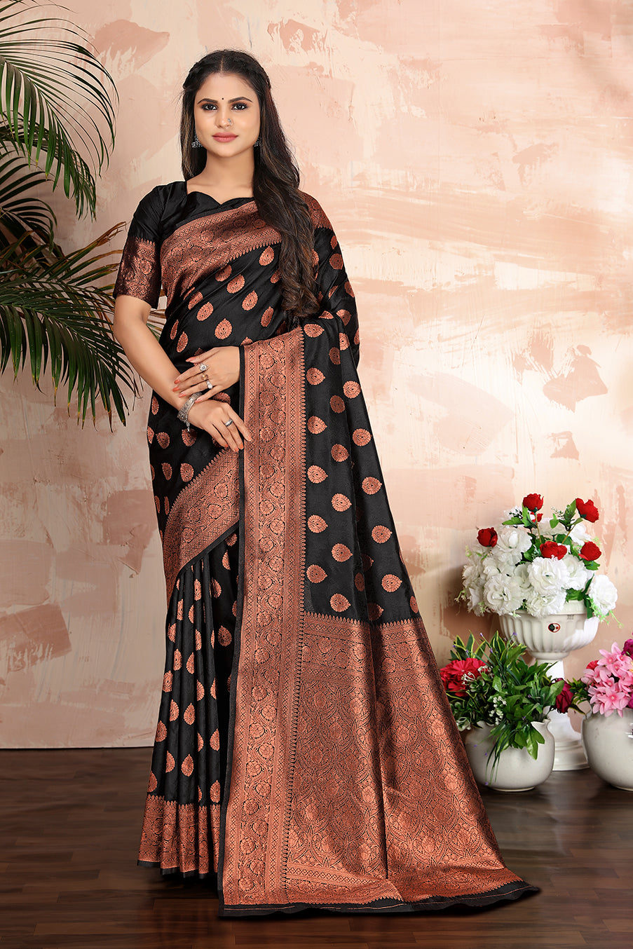 Black color woven zari work banarasi saree - Colorful Saree