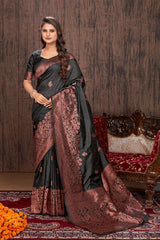 Black color woven zari work banarasi saree - Colorful Saree