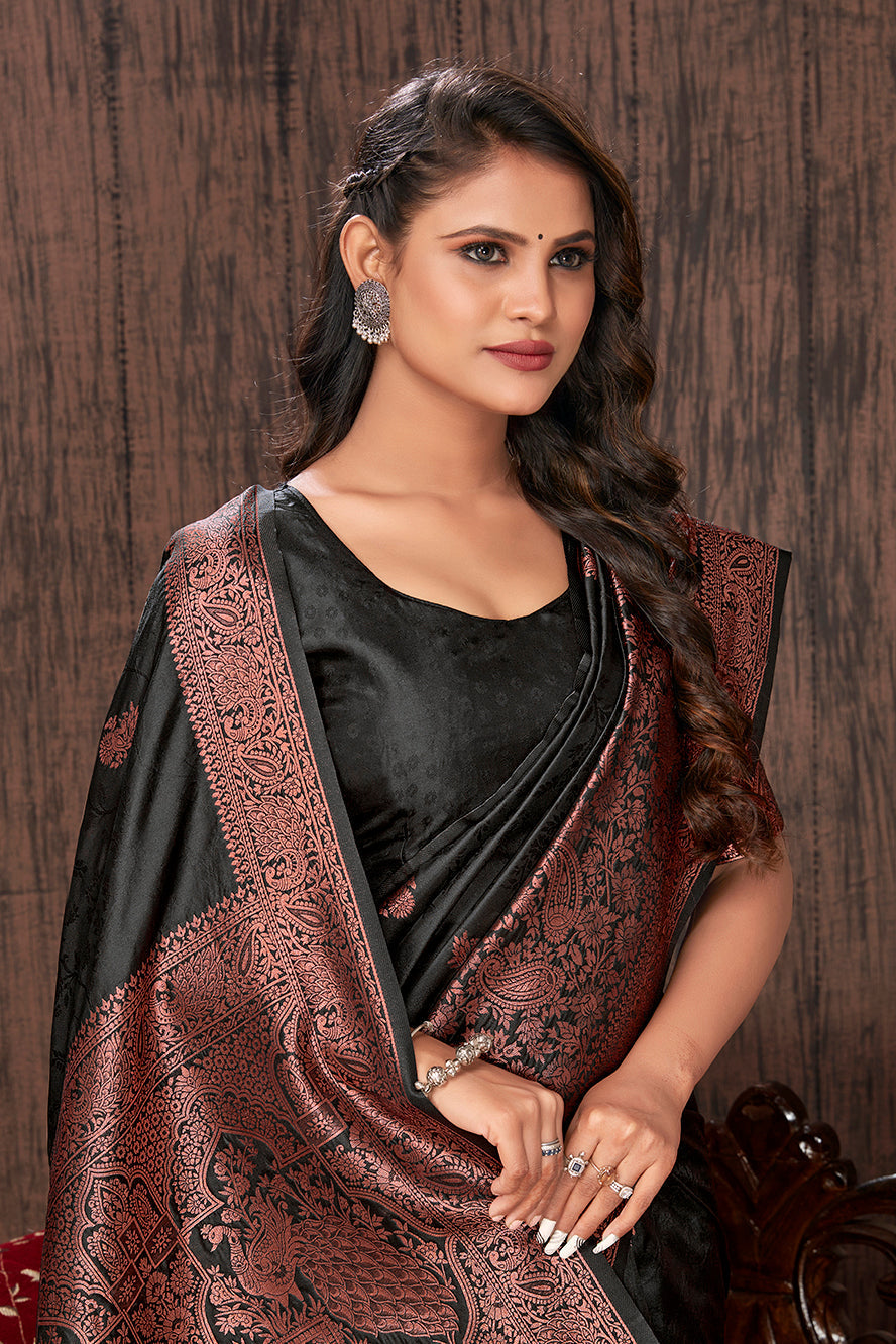 Black color woven zari work banarasi saree - Colorful Saree