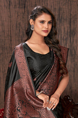 Black color woven zari work banarasi saree - Colorful Saree