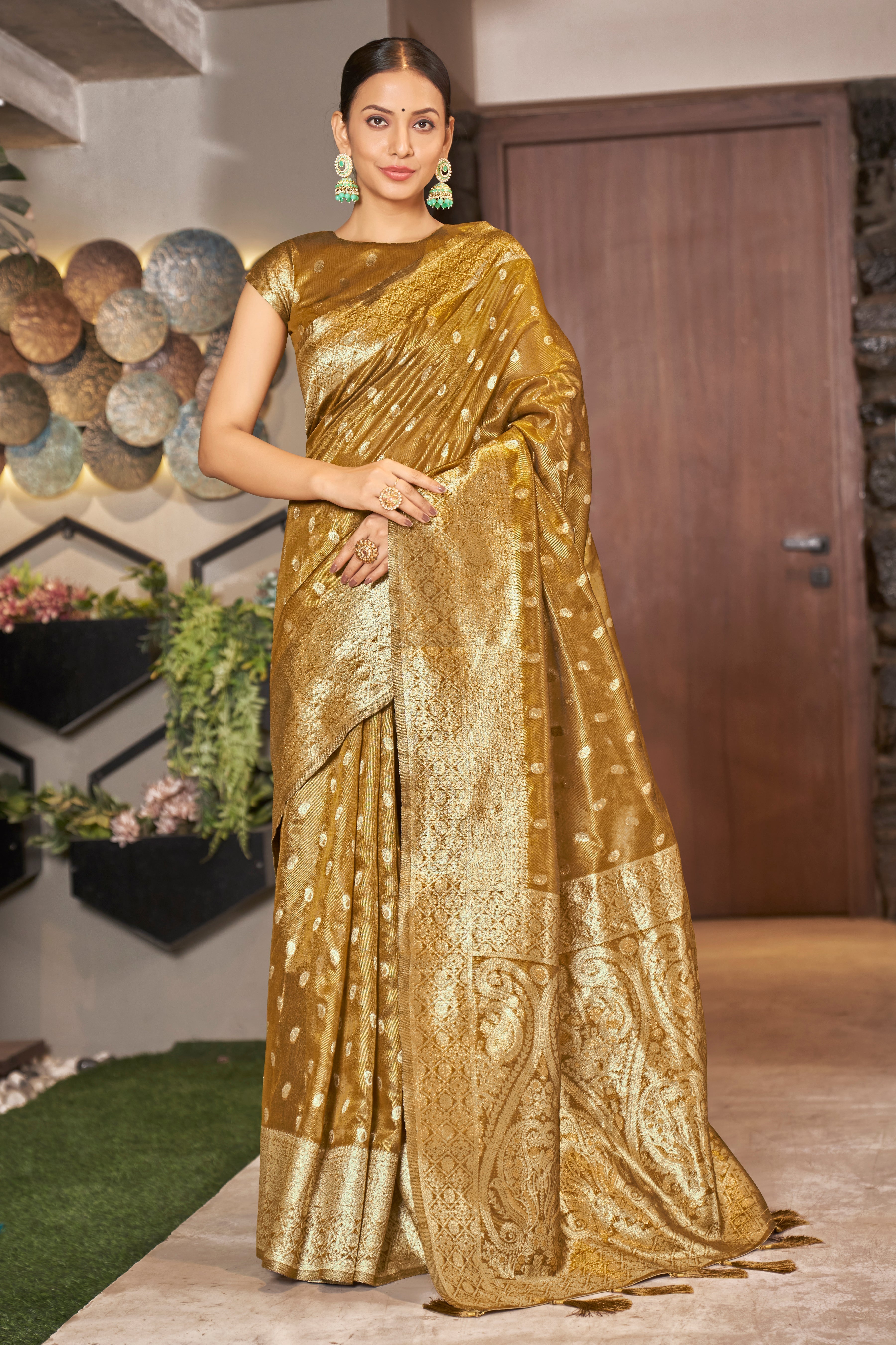 Mustard Color Weaving Zari Work Classic Saree For Festival - Colorful Saree