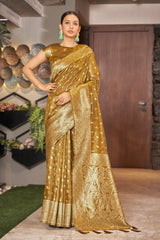 Mustard Color Weaving Zari Work Classic Saree For Festival - Colorful Saree