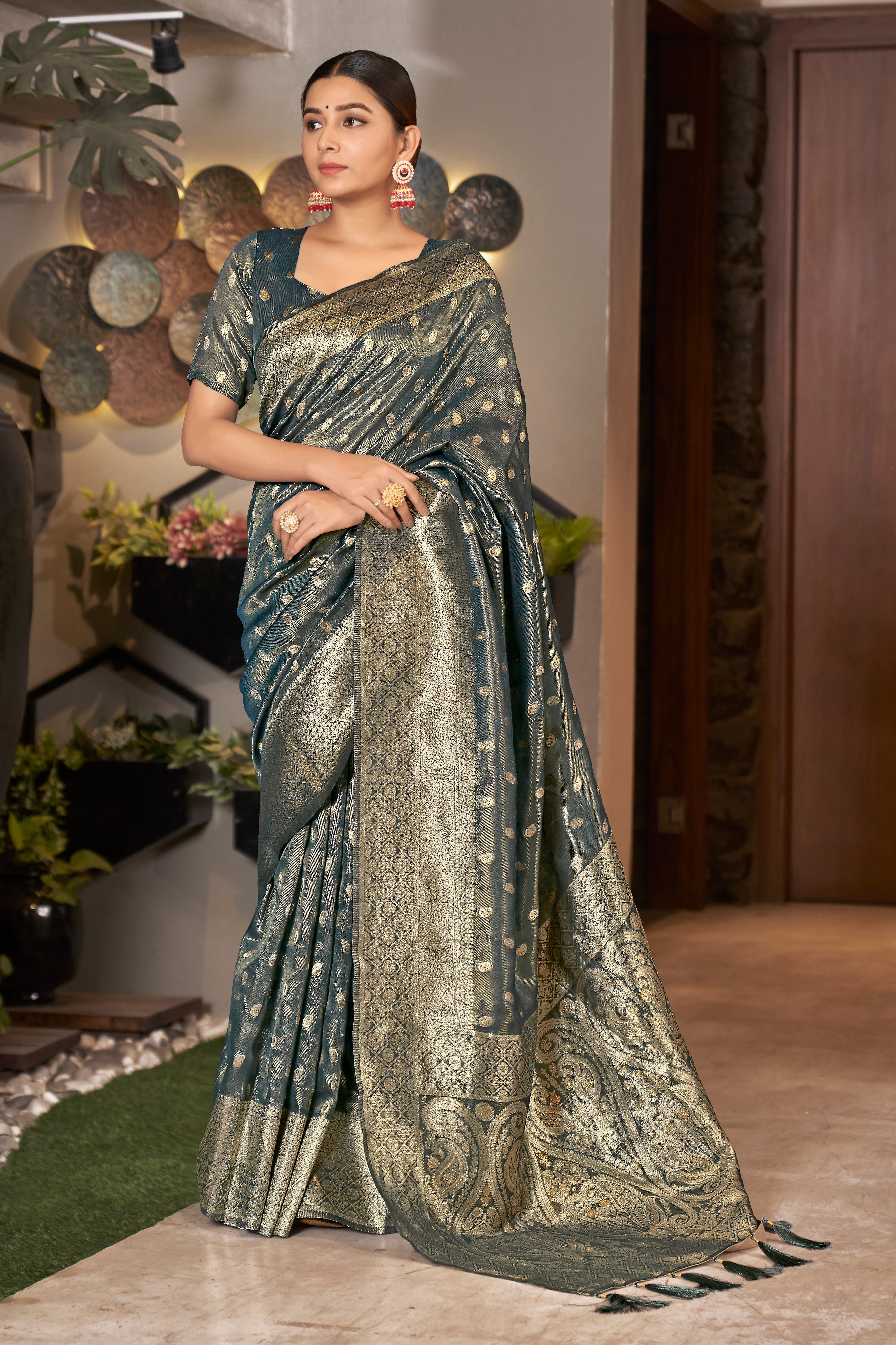 Grey Color Weaving Zari Work Classic Saree For Festival - Colorful Saree