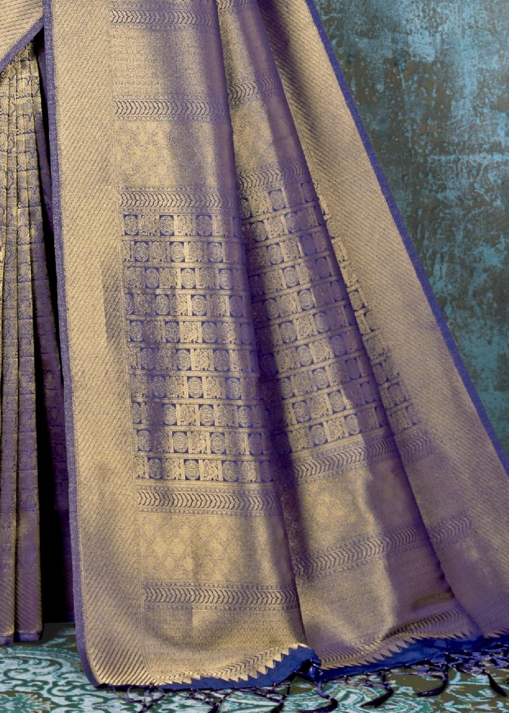 Midnight Blue Handloom Weave Kanjivaram Silk Saree : Special Wedding Edition - Colorful Saree