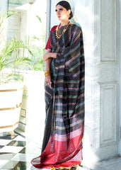 Black Silk Multithread Weaving Saree - Colorful Saree