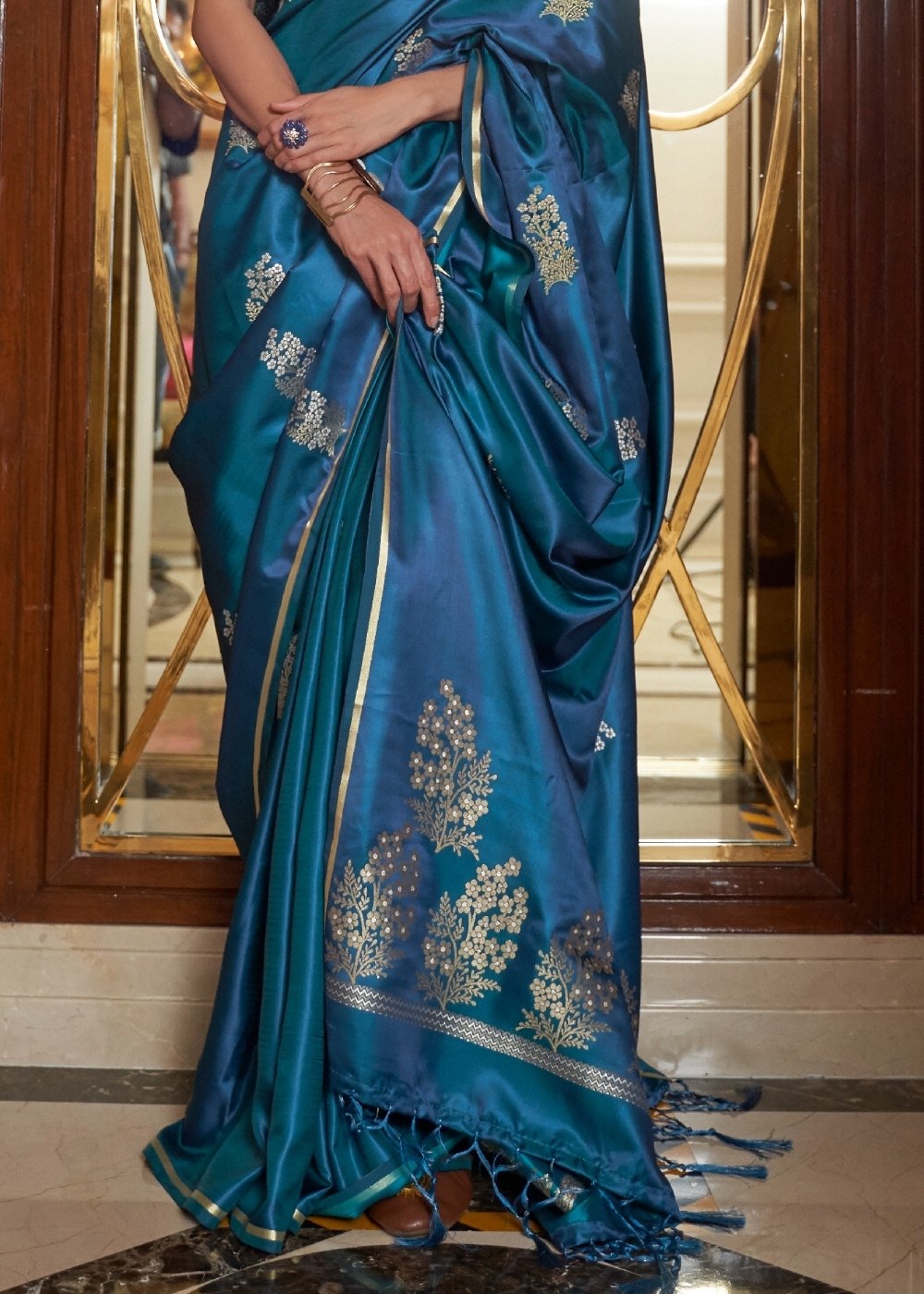 Regal Blue Designer Satin Silk Saree - Colorful Saree