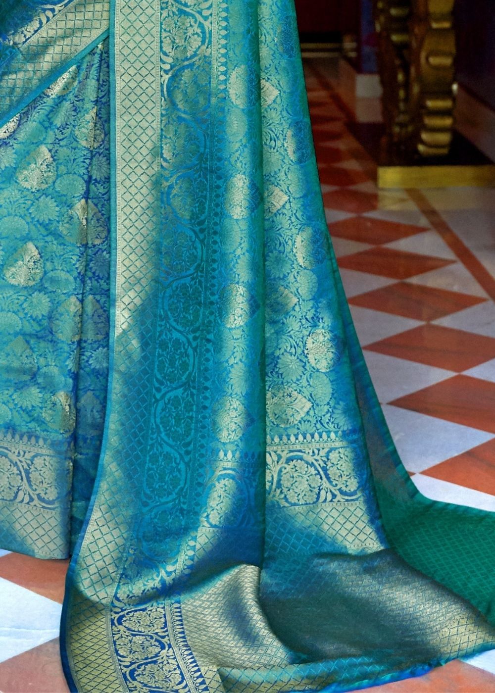 Sapphire Blue and Golden Blend Woven Kanjivaram Soft Silk Saree - Colorful Saree