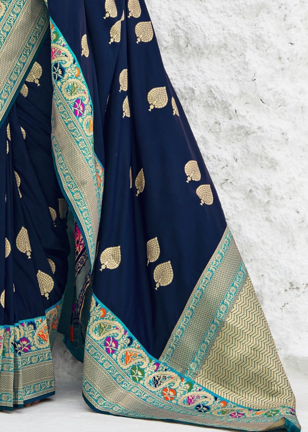 Indigo Blue Soft Banarasi Silk Saree with Zari Woven Butti overall - Colorful Saree