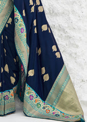 Indigo Blue Soft Banarasi Silk Saree with Zari Woven Butti overall - Colorful Saree