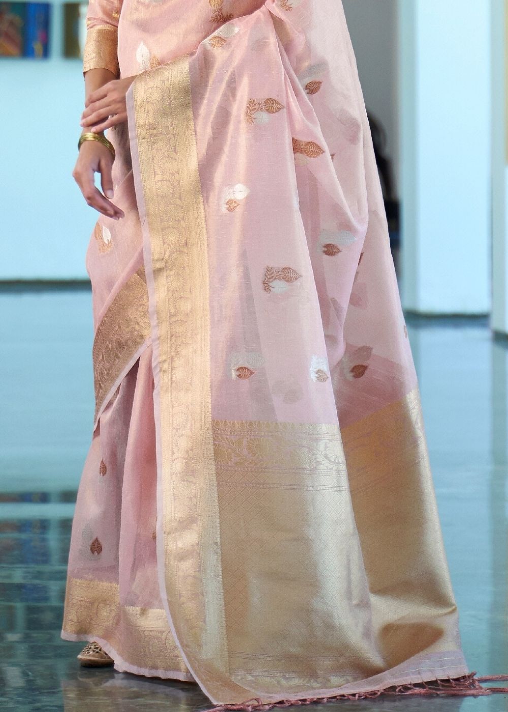 Lavender Pink Zari Woven Organza Silk Saree - Colorful Saree