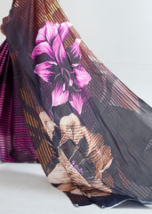 Umber Brown & Black Satin Silk Digital Printed Saree - Colorful Saree