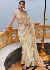 Ivory White Woven Linen Silk Saree - Colorful Saree