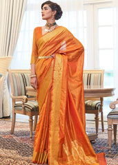 Pumpkin Orange Ultra Soft Kanjivaram Silk Saree with Zari Border and Pallu - Colorful Saree