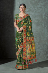 Dark Green Color Cotton Work Silk Zari Work Saree - Colorful Saree