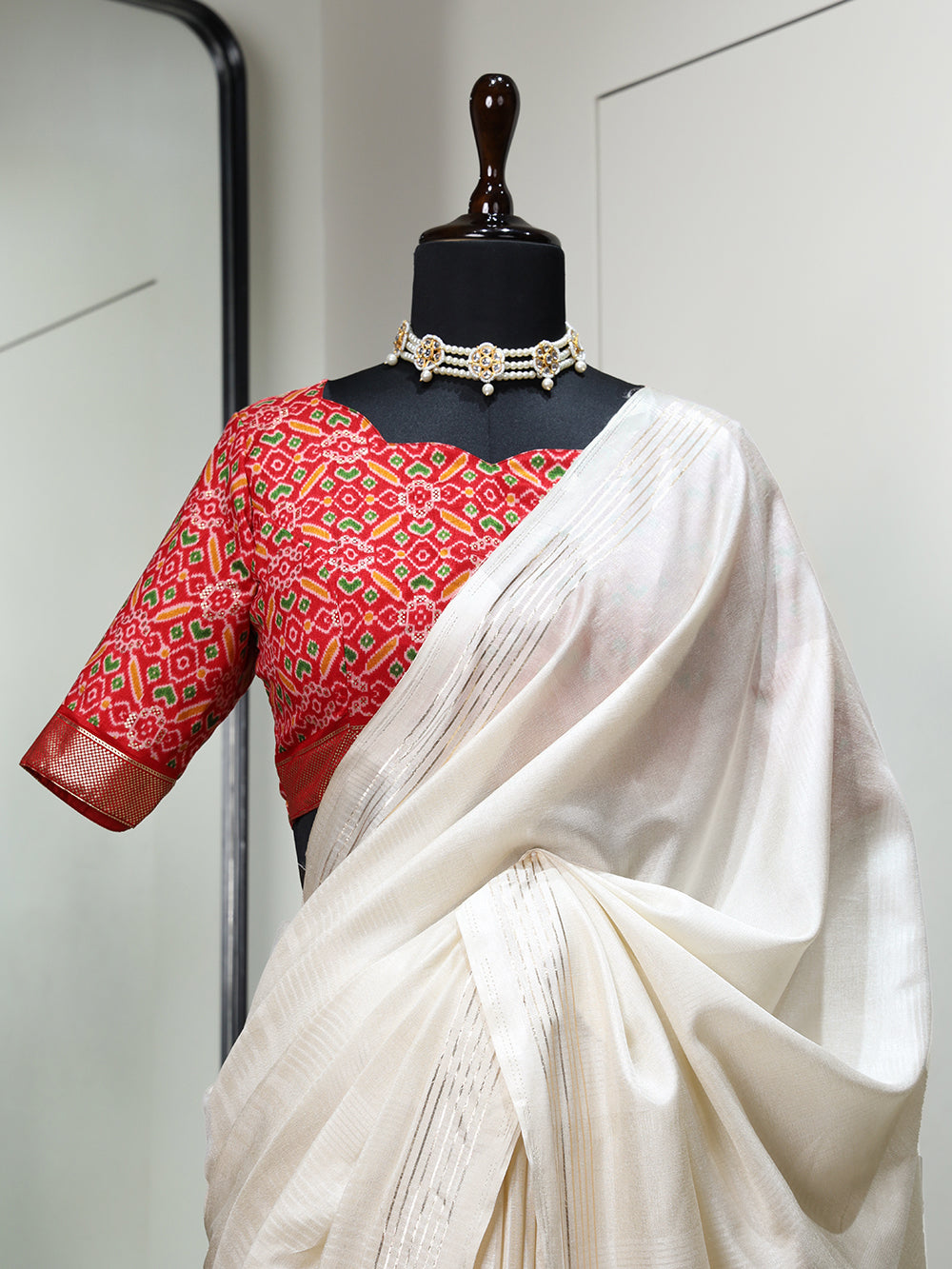 White Color Plain Manipuri Tussar Indian Wedding Saree Colorful Saree