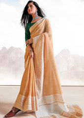 Salmon Orange Soft Linen Silk Saree with Lucknowi work and Sequence Blouse - Colorful Saree