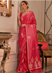 Radical Red Designer Satin Silk Saree - Colorful Saree