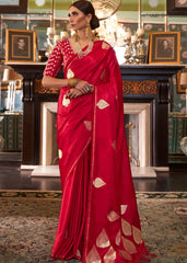 Rose Red Zari Butta Woven Banarasi Silk Saree : Top Pick - Colorful Saree