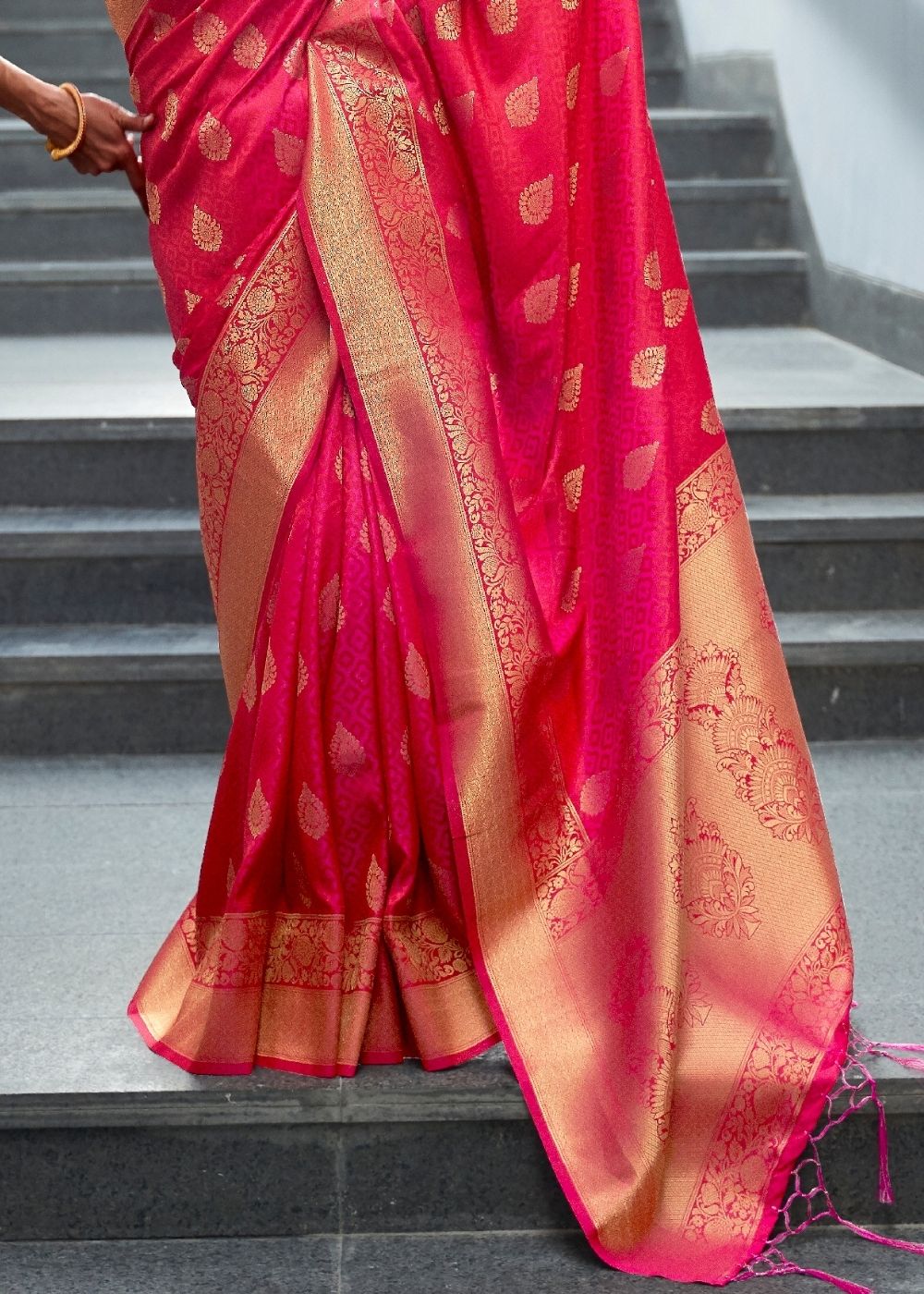 Ruby Pink Woven Banarasi Silk Saree with overall Butti - Colorful Saree