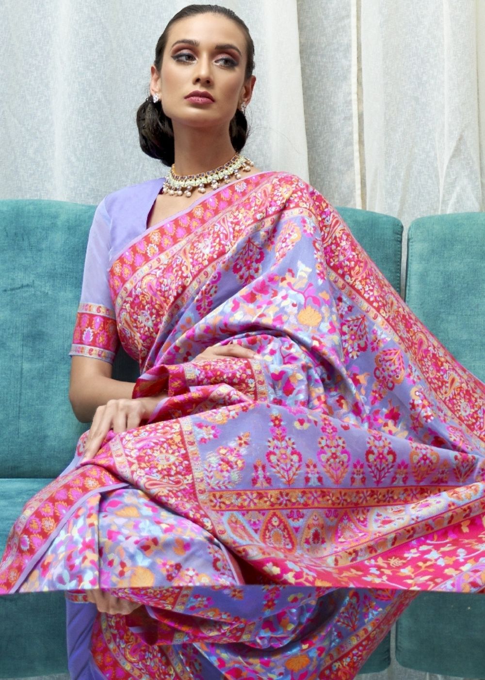 Orchid Purple Banarasi Jamawar Woven Silk Saree - Colorful Saree