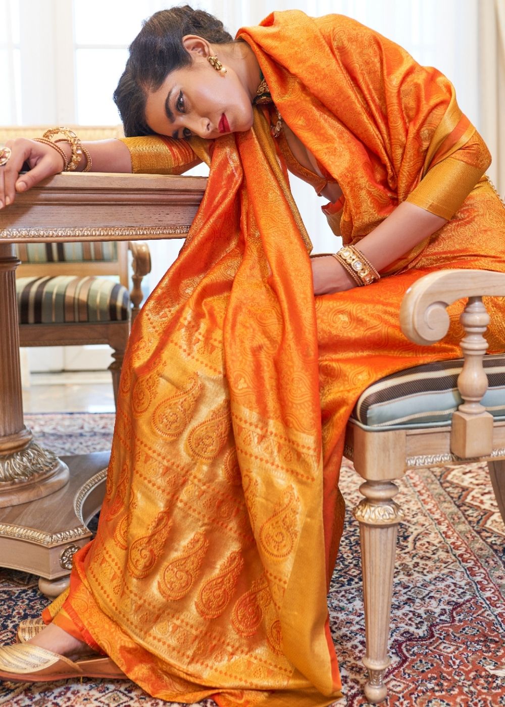 Pumpkin Orange Ultra Soft Kanjivaram Silk Saree with Zari Border and Pallu - Colorful Saree