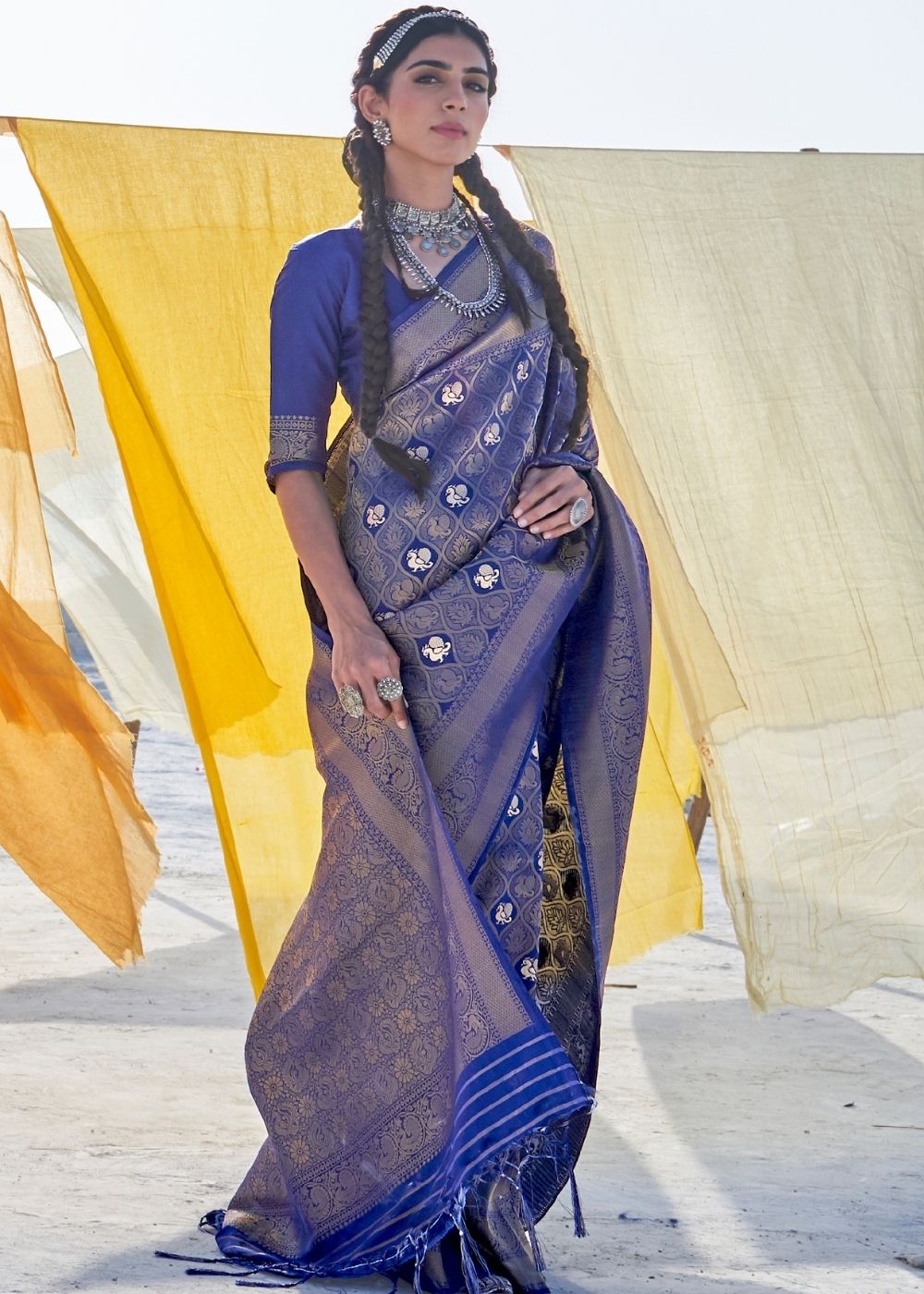 Space Blue Soft Silk Woven Kanjivaram Saree : Special Edition - Colorful Saree