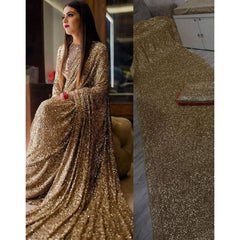 Gold Color Shimmer Party Wear Glitter Sequence Saree for Wedding - Colorful Saree